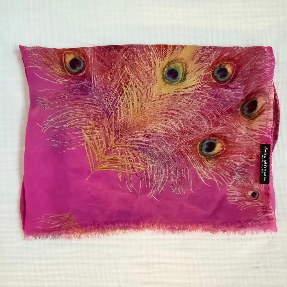 Sotia Alimonos New York Art to Wear Peacock Print Infinity Scarf 22" x 28"